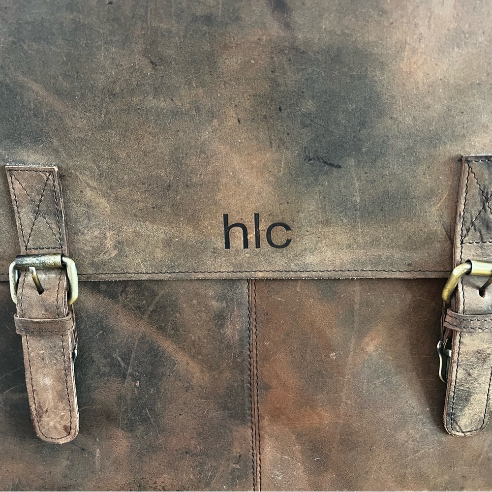 MENS CRAZY HORSE LEATHER SHOULDER MESSENGER LAPTOP BAG - Picture 2 of 16